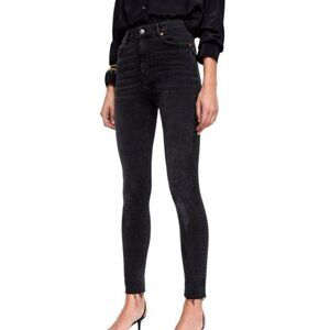 Zara Distressed Raw Hem High Waisted Skinny Jeans